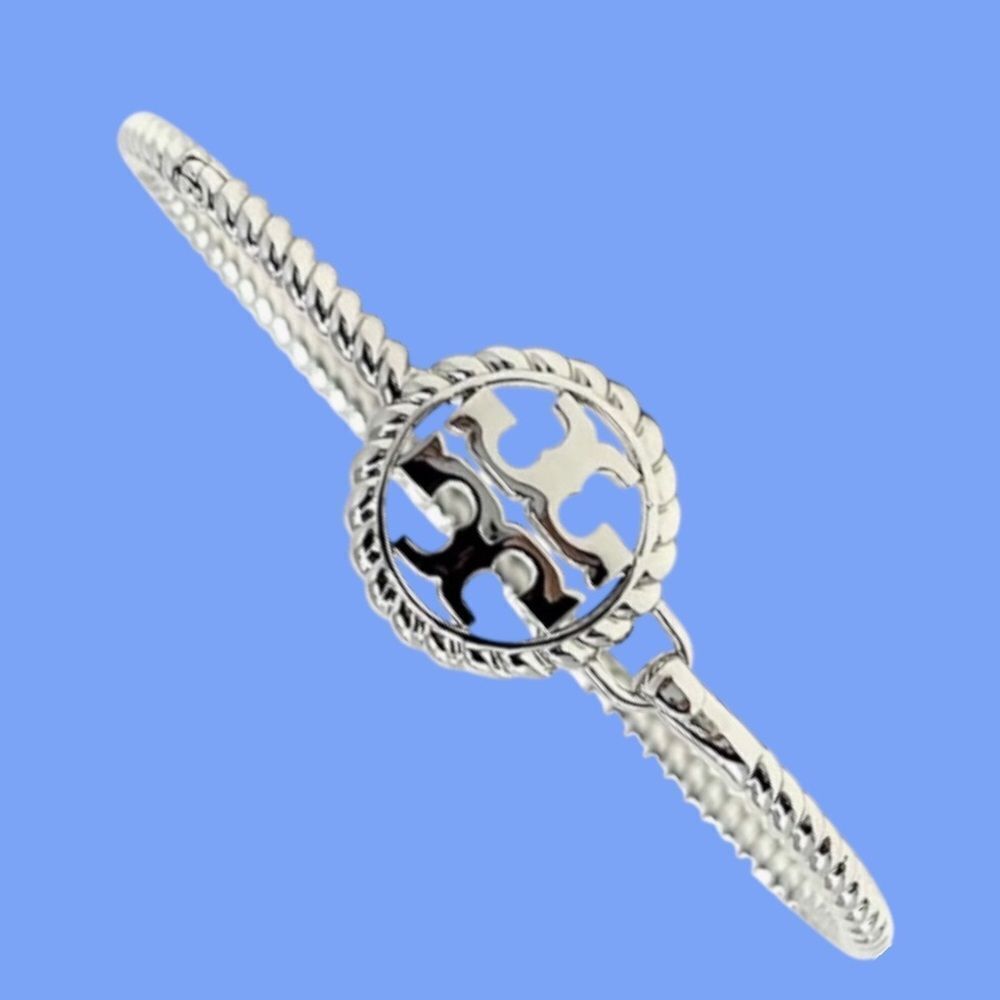 TORY BURCH ROPE HINGED SILVER BRACELET